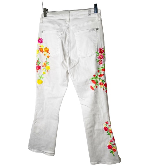 7 For All Mankind 7FAMK Neon Floral Embroidery Flare White Cropped Kick Jeans 28 - Picture 13 of 15